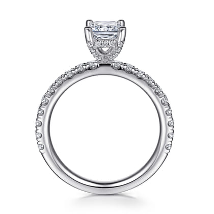 Ulani - 14K White Gold Rectangular Radiant Cut Diamond Engagement Ring