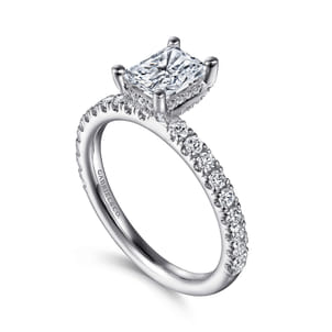 Ulani - 14K White Gold Rectangular Radiant Cut Diamond Engagement Ring