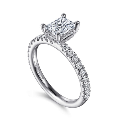 Ulani - 14K White Gold Rectangular Radiant Cut Diamond Engagement Ring