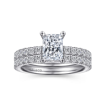 Ulani - 14K White Gold Rectangular Radiant Cut Diamond Engagement Ring