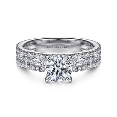 Uliana - 14K White Gold Wide Band Round Diamond Channel Set Engagement Ring