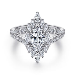 Ulla - 14K White Gold Marquise Shape Halo Diamond Engagement Ring