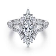 Ulla - 14K White Gold Marquise Shape Halo Diamond Engagement Ring