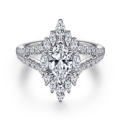 Ulla - 14K White Gold Marquise Shape Halo Diamond Engagement Ring