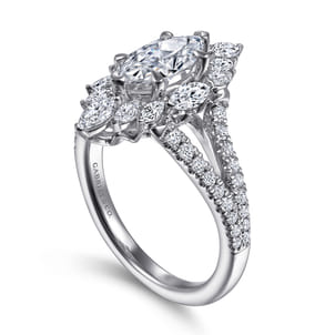 Ulla - 14K White Gold Marquise Shape Halo Diamond Engagement Ring