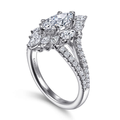 Ulla - 14K White Gold Marquise Shape Halo Diamond Engagement Ring