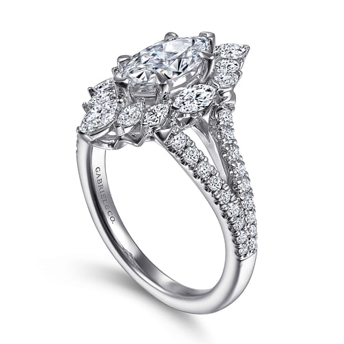 Ulla - 14K White Gold Marquise Shape Halo Diamond Engagement Ring - 0.89 ct - Shot 3