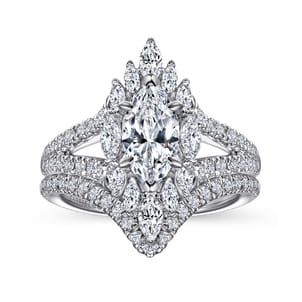 Ulla - 14K White Gold Marquise Shape Halo Diamond Engagement Ring