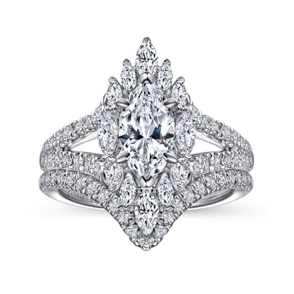Ulla - 14K White Gold Marquise Shape Halo Diamond Engagement Ring