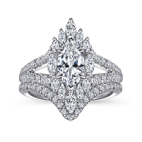 Ulla - 14K White Gold Marquise Shape Halo Diamond Engagement Ring - 0.89 ct - Shot 4