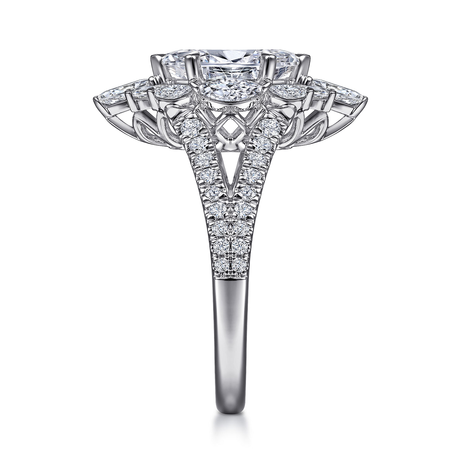 Ulla - 14K White Gold Marquise Shape Halo Diamond Engagement Ring