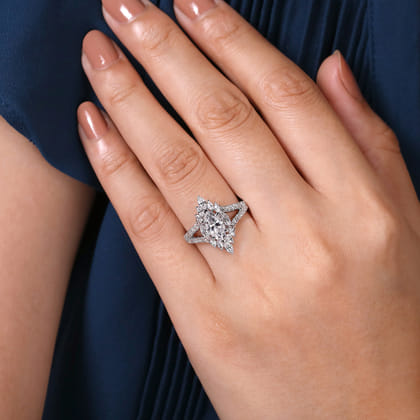 Ulla - 14K White Gold Marquise Shape Halo Diamond Engagement Ring