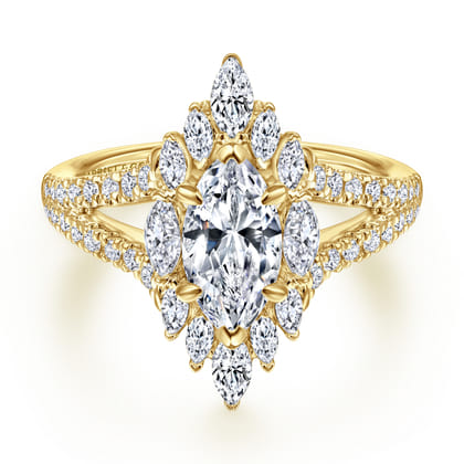 Ulla - 14K Yellow Gold Marquise Shape Halo Diamond Engagement Ring