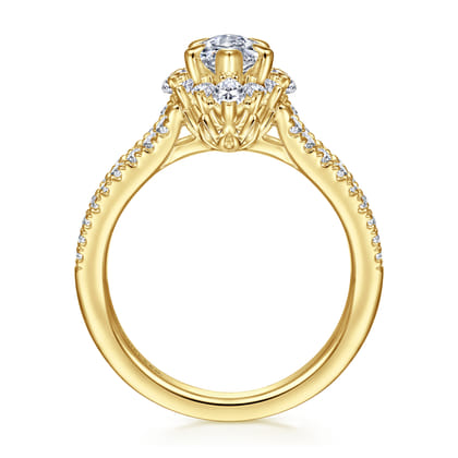 Ulla - 14K Yellow Gold Marquise Shape Halo Diamond Engagement Ring