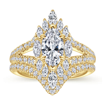 Ulla - 14K Yellow Gold Marquise Shape Halo Diamond Engagement Ring