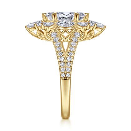 Ulla - 14K Yellow Gold Marquise Shape Halo Diamond Engagement Ring