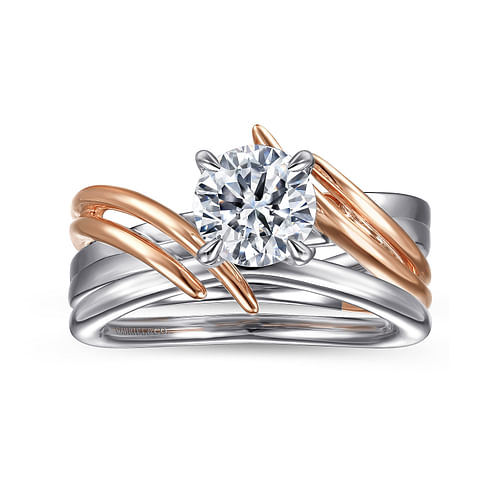 Ultima - 14K White-Rose Gold Bypass Round Diamond Engagement Ring - 0.08 ct - Shot 4