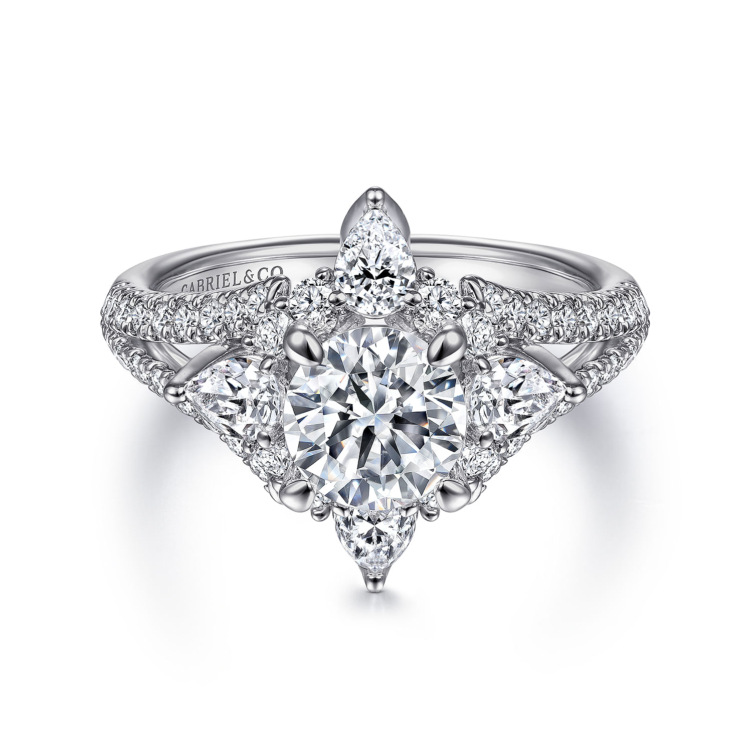 Uma - 14K White Gold Floral Halo Round Diamond Engagement Ring