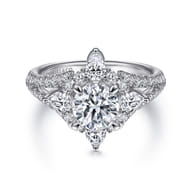 Uma - 14K White Gold Floral Halo Round Diamond Engagement Ring