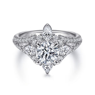 Uma - 14K White Gold Floral Halo Round Diamond Engagement Ring