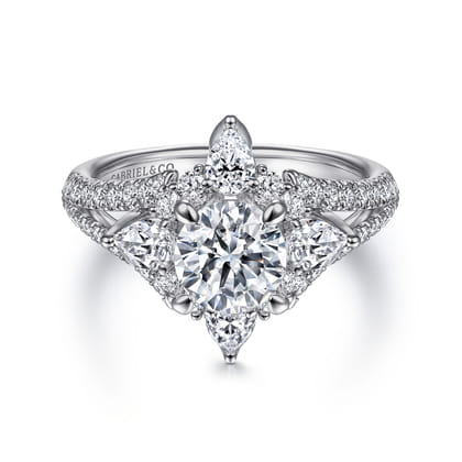 Uma - 14K White Gold Floral Halo Round Diamond Engagement Ring