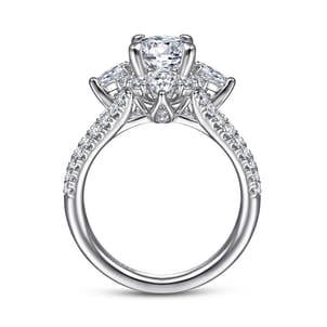 Uma - 14K White Gold Floral Halo Round Diamond Engagement Ring