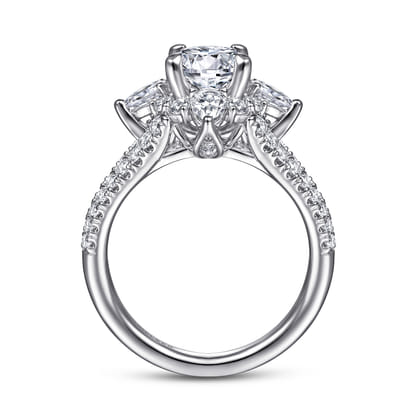 Uma - 14K White Gold Floral Halo Round Diamond Engagement Ring