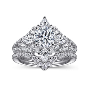 Uma - 14K White Gold Floral Halo Round Diamond Engagement Ring