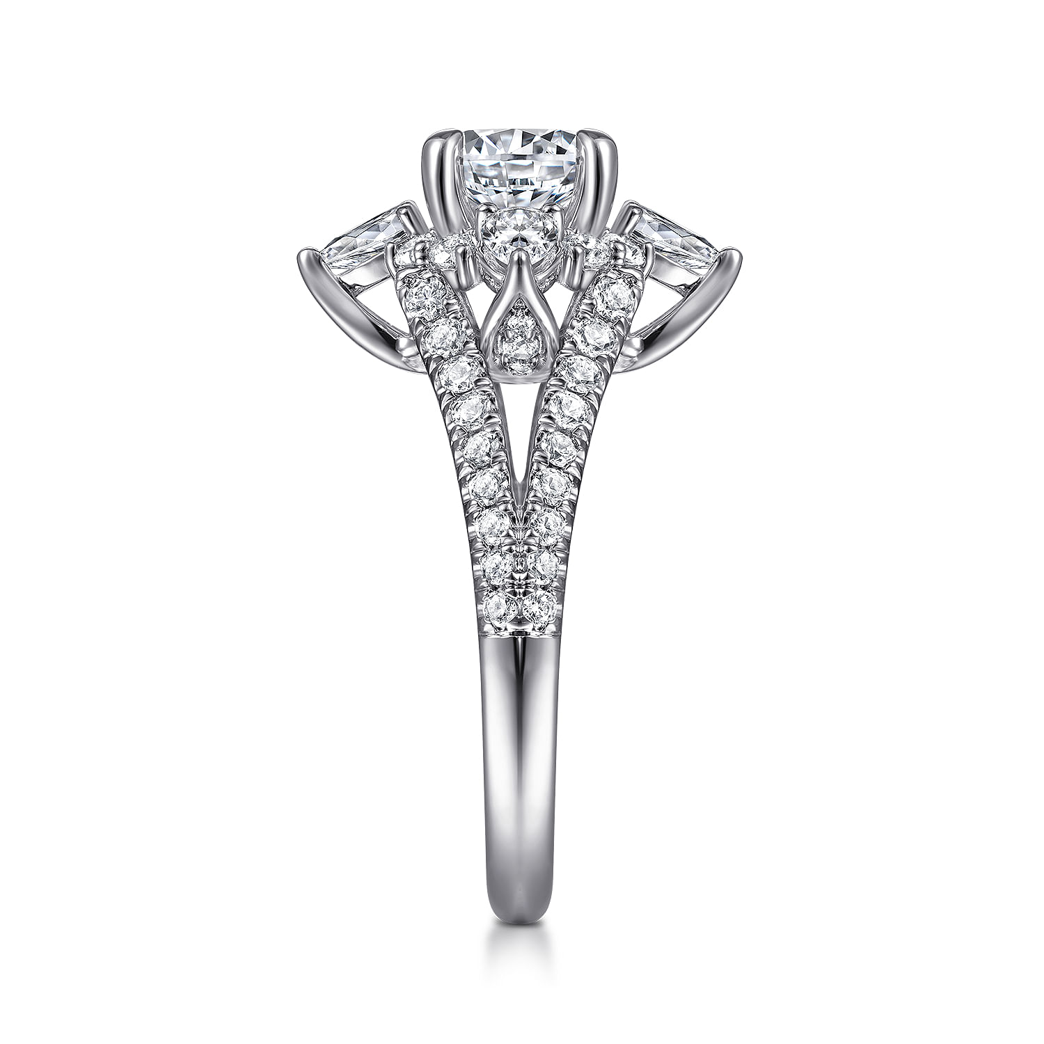 Uma - 14K White Gold Floral Halo Round Diamond Engagement Ring
