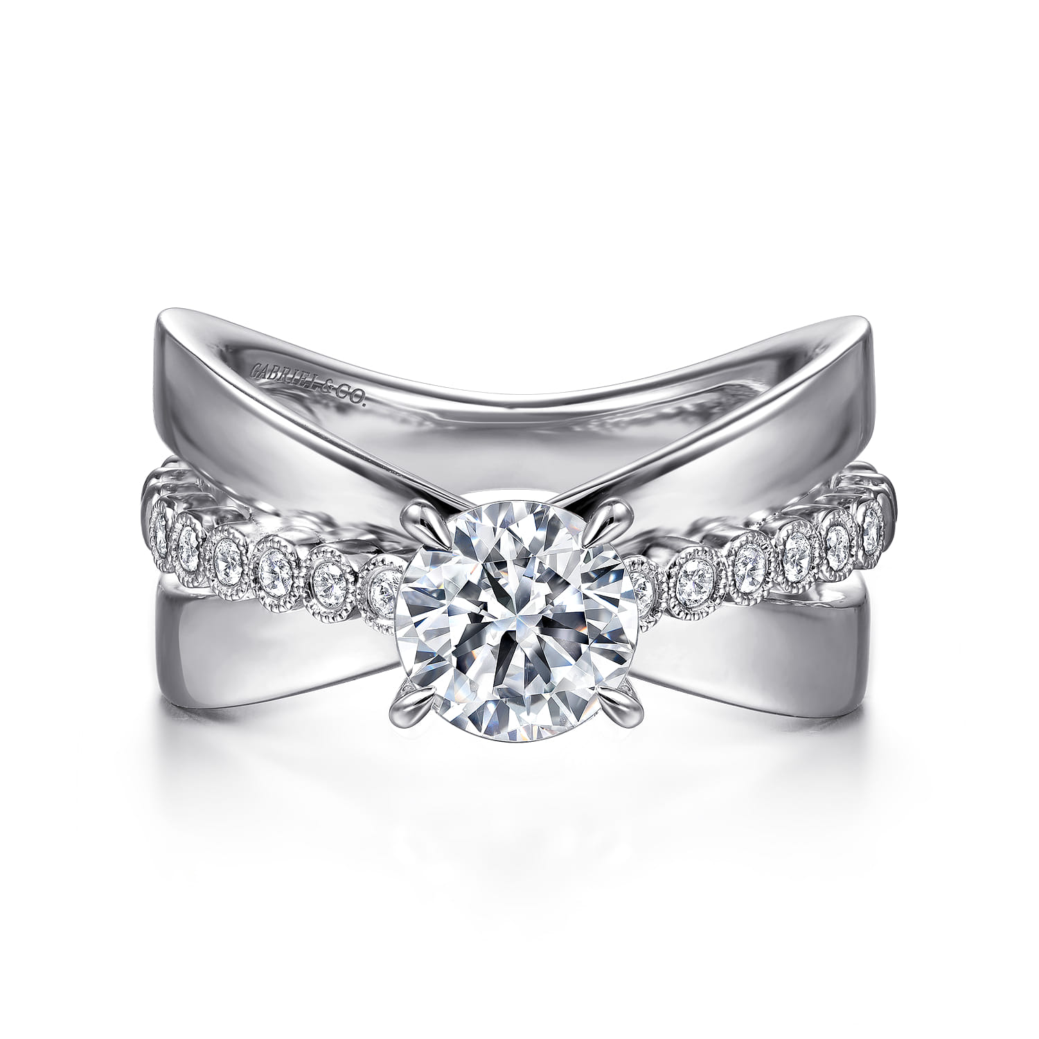 Umberta - 14K White Gold Split Shank Round Diamond Engagement Ring