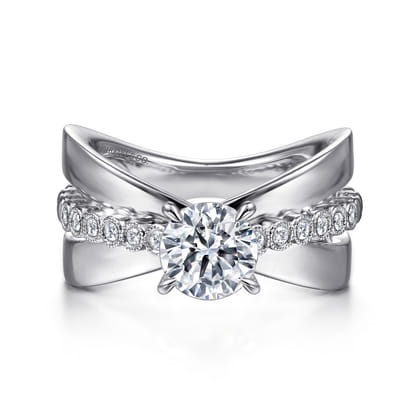 Umberta - 14K White Gold Split Shank Round Diamond Engagement Ring