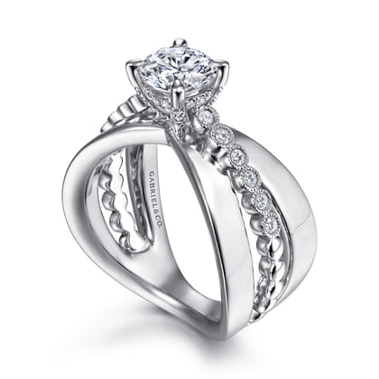 Umberta - 14K White Gold Split Shank Round Diamond Engagement Ring
