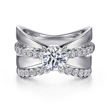 Umberta - 14K White Gold Split Shank Round Diamond Engagement Ring