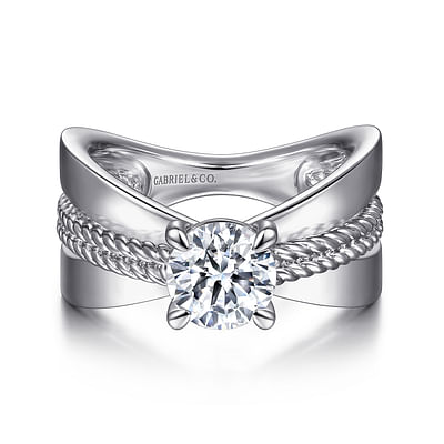 Umbria - 14K White Gold Wide Band Round Diamond Engagement Ring