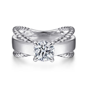 Una - 14K White Gold Split Shank Round Diamond Engagement Ring