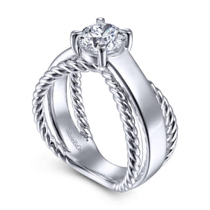 Una - 14K White Gold Split Shank Round Diamond Engagement Ring