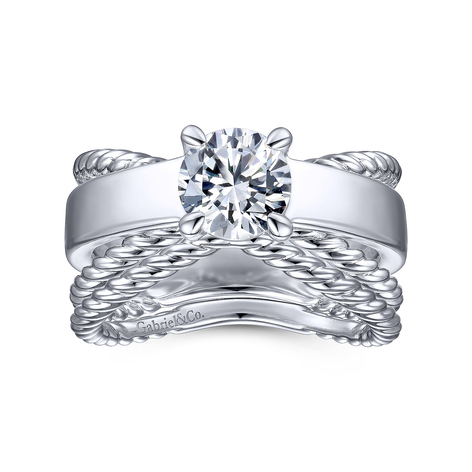 Una - 14K White Gold Split Shank Round Diamond Engagement Ring