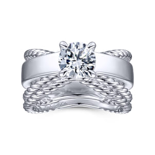 Una - 14K White Gold Split Shank Round Diamond Engagement Ring