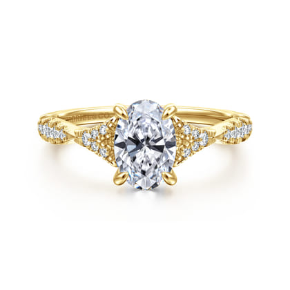 Unica - 14K Yellow Gold Split Shank Oval Diamond Engagement Ring