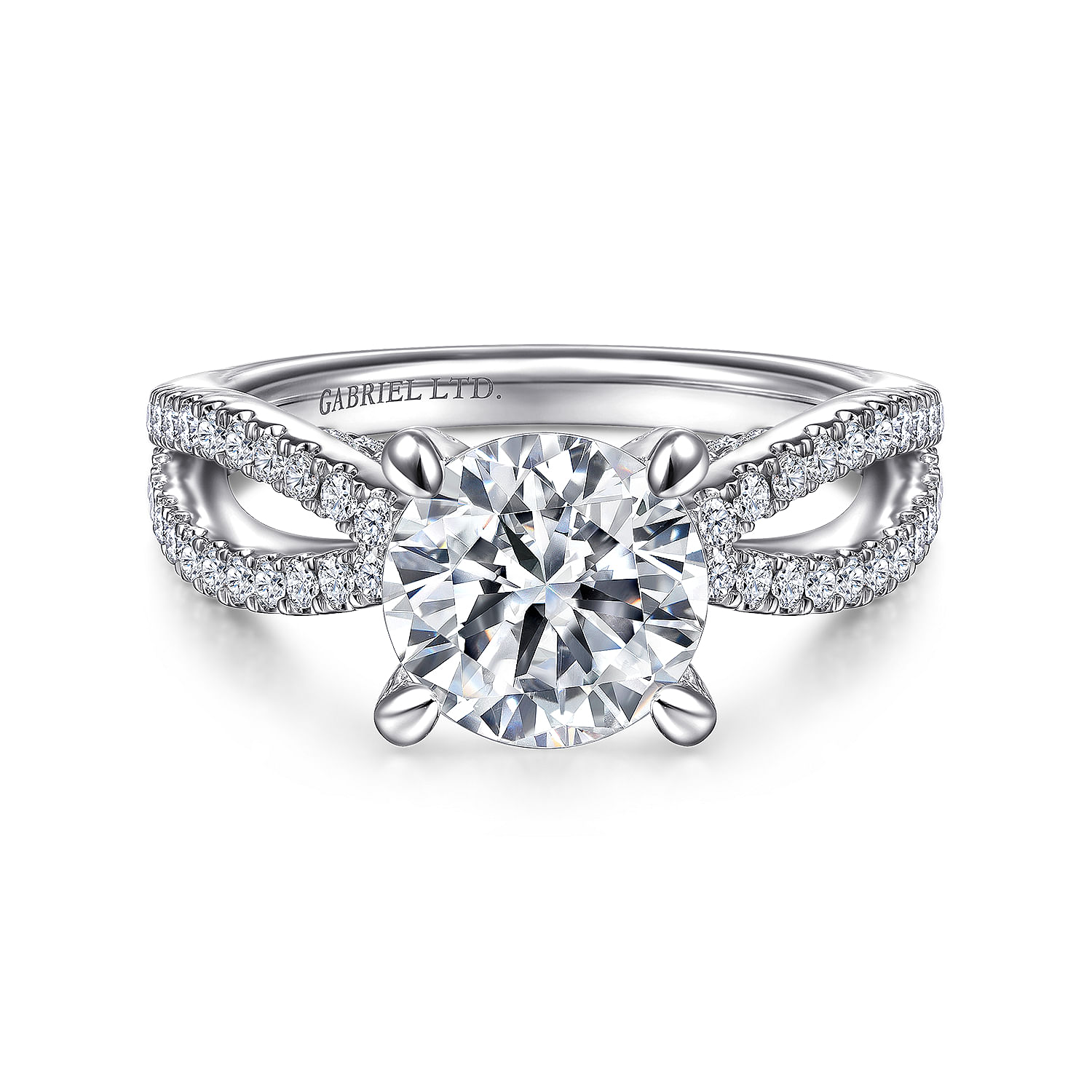 Unice - 18K White Gold Split Shank Round Diamond Engagement Ring