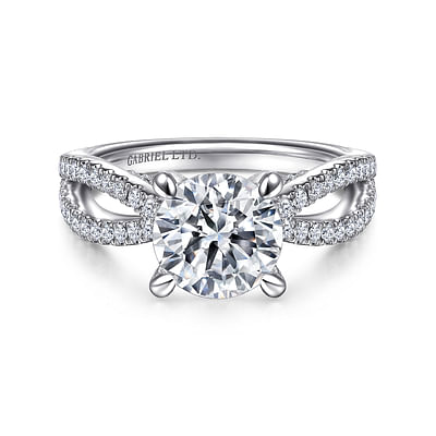 Unice - 18K White Gold Split Shank Round Diamond Engagement Ring