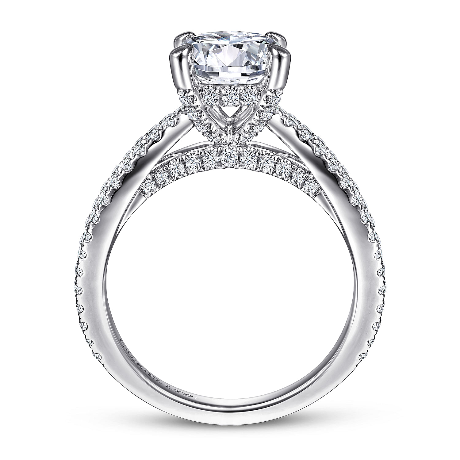Unice - 18K White Gold Split Shank Round Diamond Engagement Ring