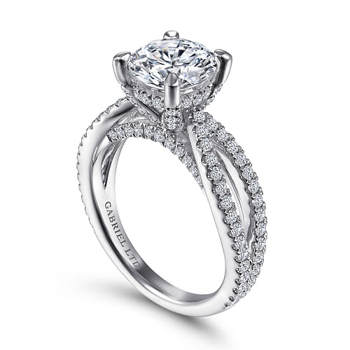 Unice - 18K White Gold Split Shank Round Diamond Engagement Ring - 0.68 ct - Shot 3