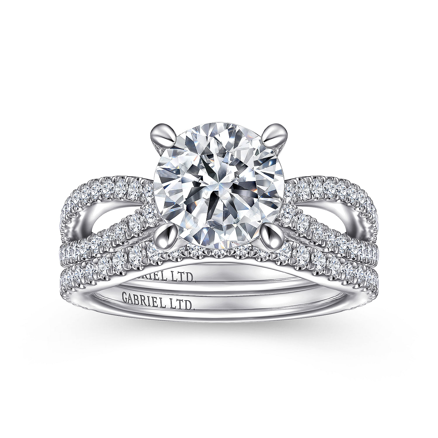Unice - 18K White Gold Split Shank Round Diamond Engagement Ring