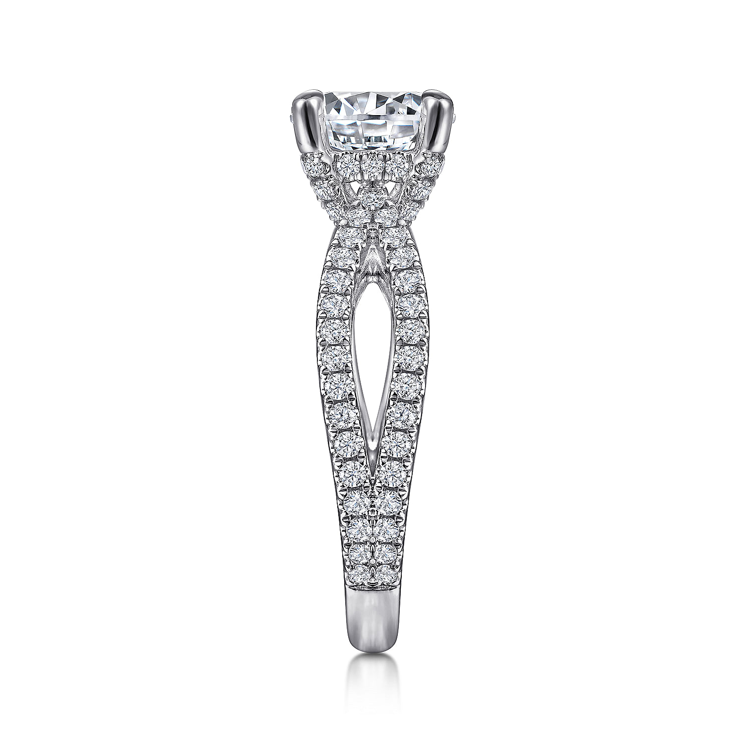 Unice - 18K White Gold Split Shank Round Diamond Engagement Ring