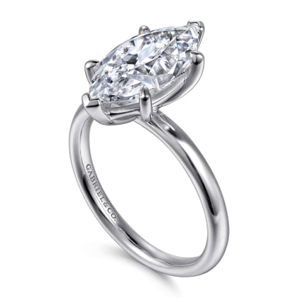 Unite - 14K White Gold Marquise Shape Solitaire Diamond Engagement Ring