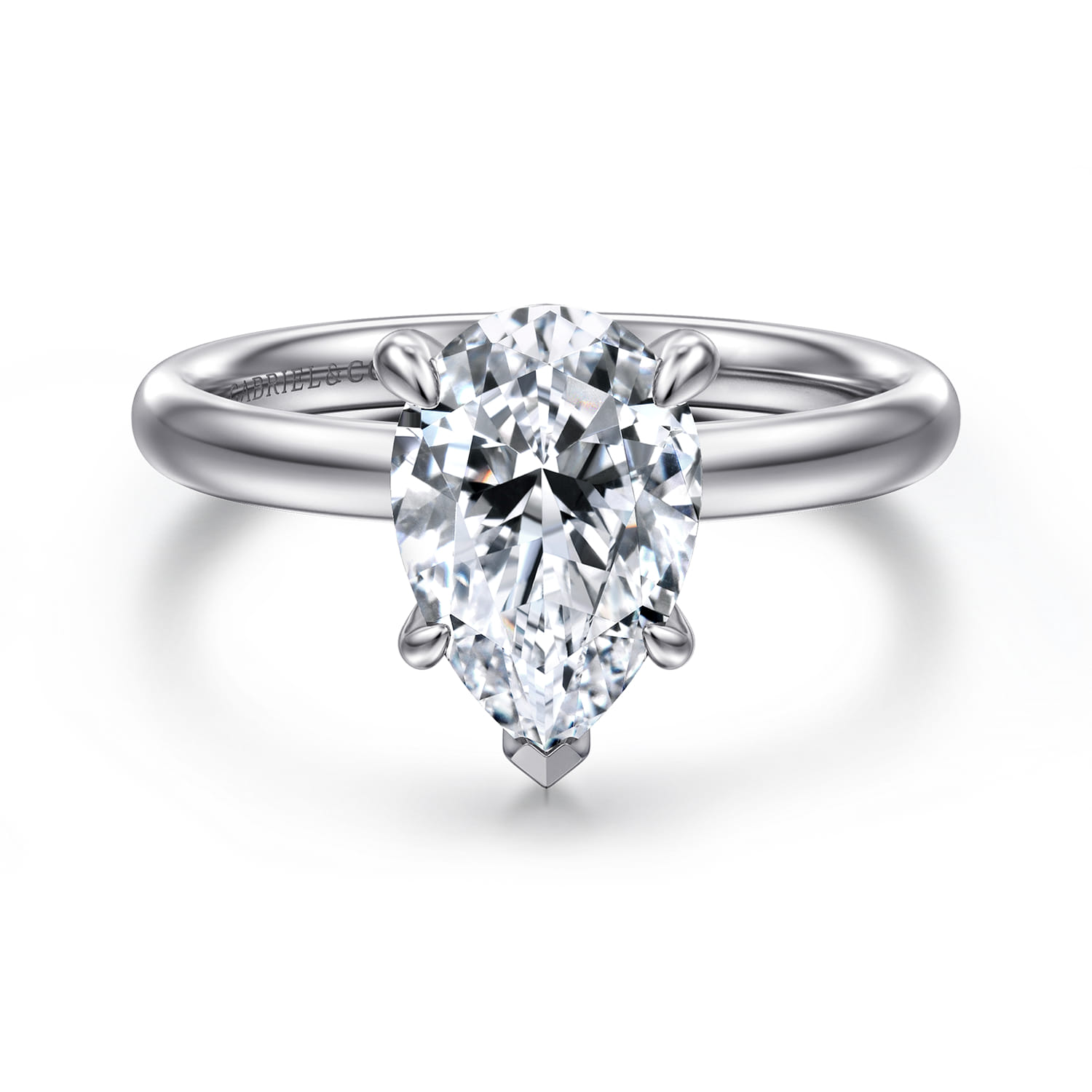 Unite - 14K White Gold Pear Shape Solitaire Diamond Engagement Ring