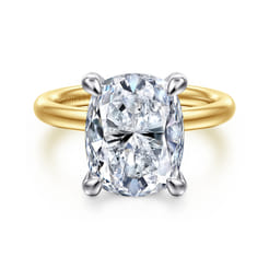 Unite - 14K White-Yellow Gold Elongated Cushion Solitaire Diamond Engagement Ring