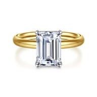 Unite - 14K White-Yellow Gold Emerald Cut Solitaire Diamond Engagement Ring