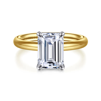 Unite - 14K White-Yellow Gold Emerald Cut Solitaire Diamond Engagement Ring